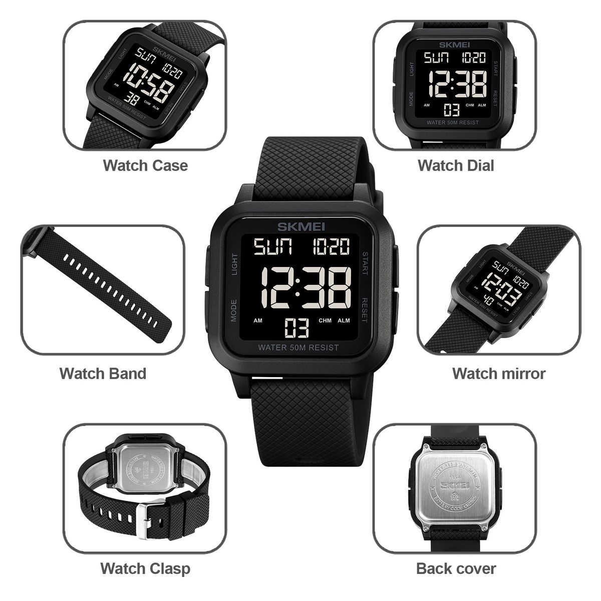 Men Watches Stopwatch Countdown LED Light 5Bar Waterproof Wristwatches Date Clock