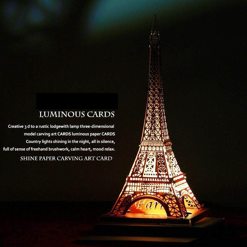 Creative Gifts Luminous Tower Three-dimensional Model Light Shadow Card Paper Carved Greeting Card Handmade DIY