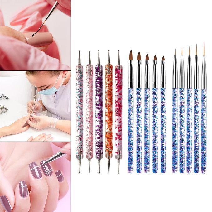 Acrylic Nail Painting Nail Brushes Kit Poly Extension  Brush 15Pcs