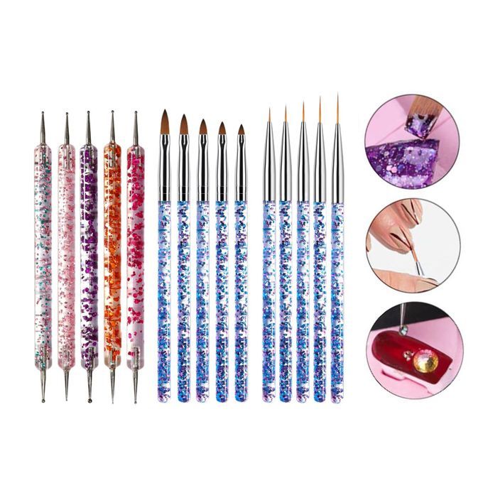 Acrylic Nail Painting Nail Brushes Kit Poly Extension  Brush 15Pcs