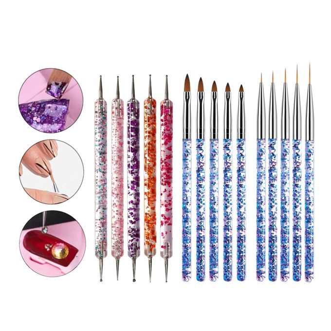 Acrylic Nail Painting Nail Brushes Kit Poly Extension  Brush 15Pcs