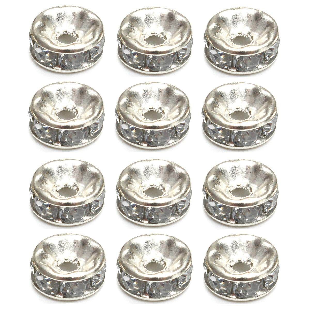 Details About 100pcs Czech Crystal Rhinestone Silver Rondelle Spacer Beads 6,8,10mm Transparent 8mm