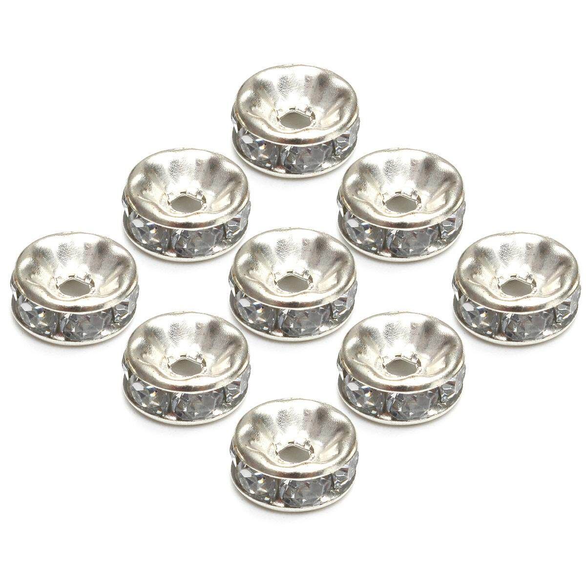 Details About 100pcs Czech Crystal Rhinestone Silver Rondelle Spacer Beads 6,8,10mm Transparent 8mm