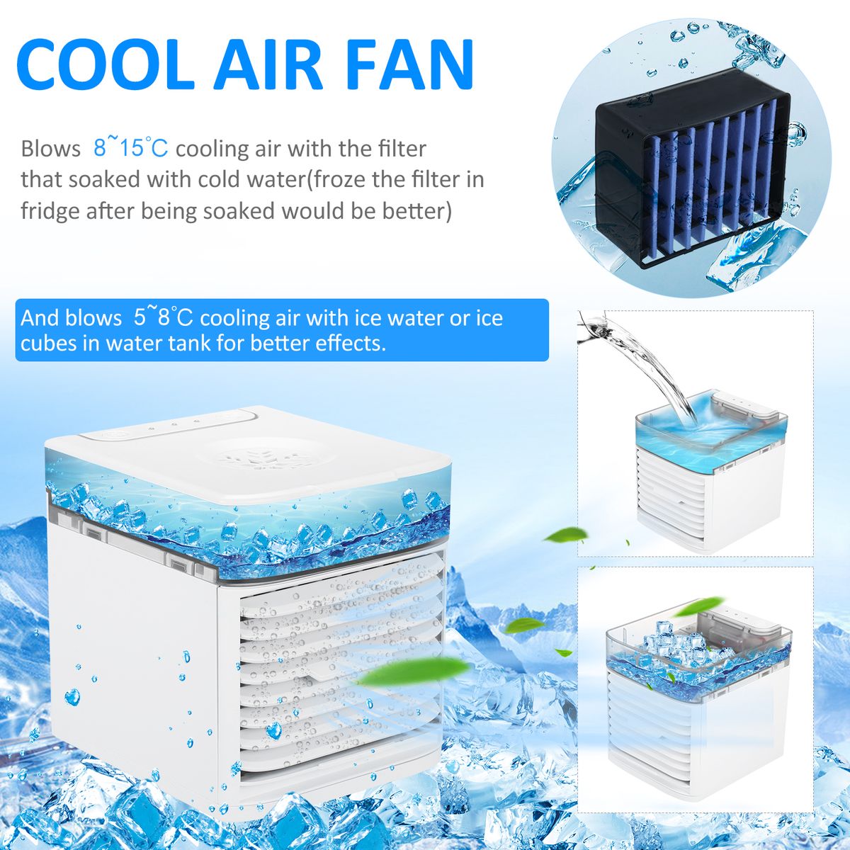 USB Air Conditioning Fan 3 Speeds 41℉ Air Cooling Fan