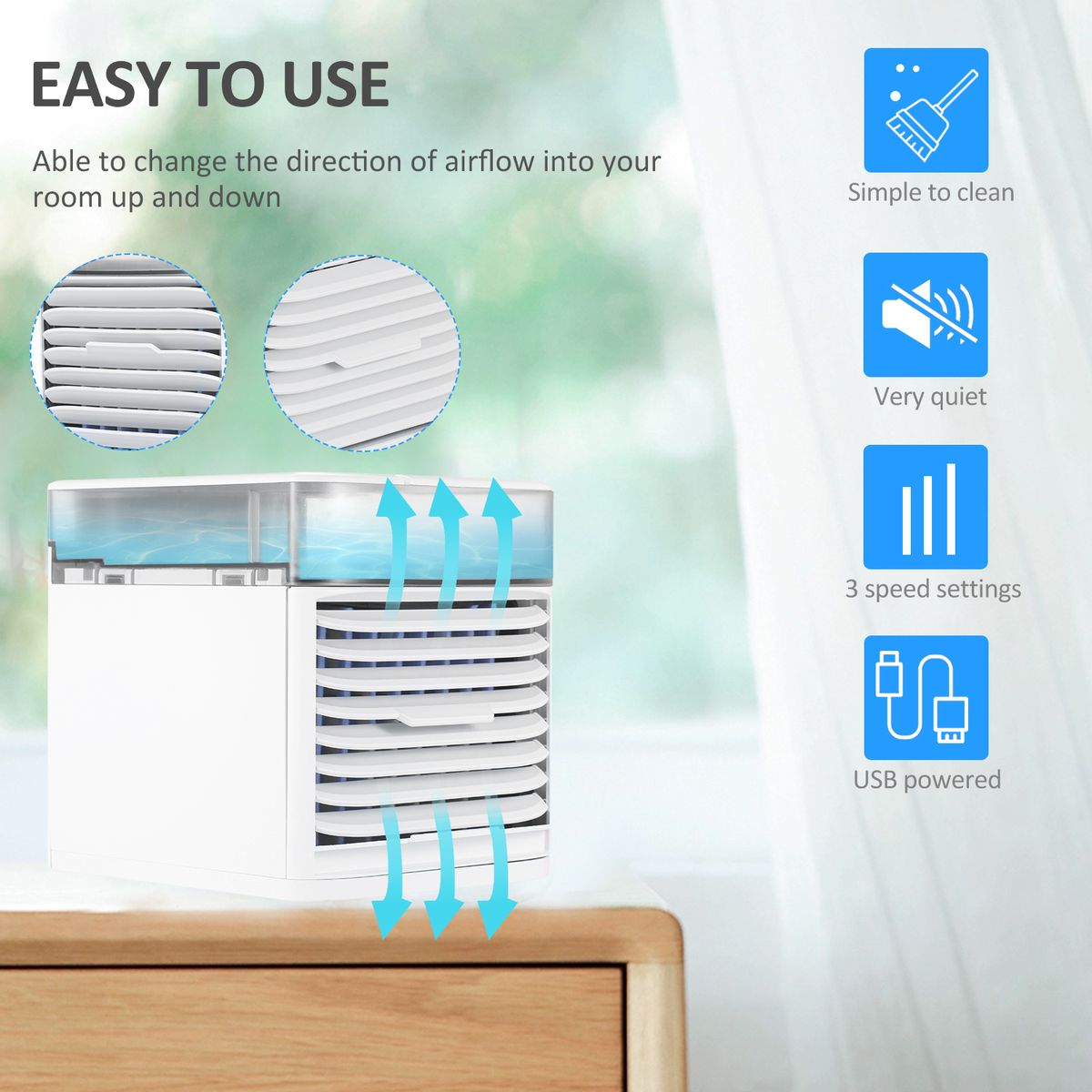 USB Air Conditioning Fan 3 Speeds 41℉ Air Cooling Fan