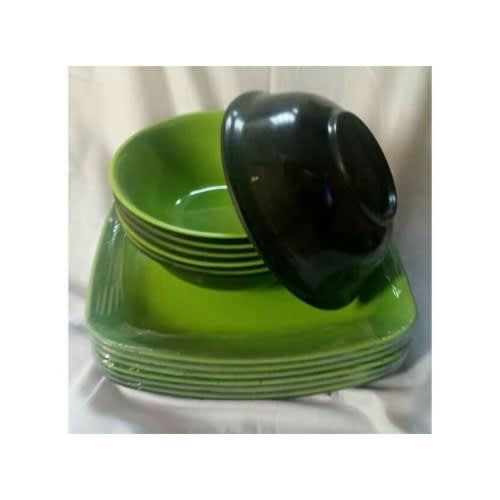 12 Pieces Unbreakable Ceramic Curved And Flat Plates - Green 27 x 27 cm