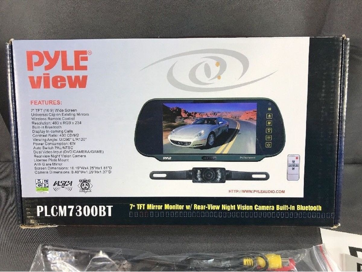 PLCM7300BT Backup Car Camera & Rear View Mirror Monitor Screen System With Parking & Reverse Safety Distance Scale Lines, Waterproof & Night Vision Cam, Bluetooth Connectivity, 7