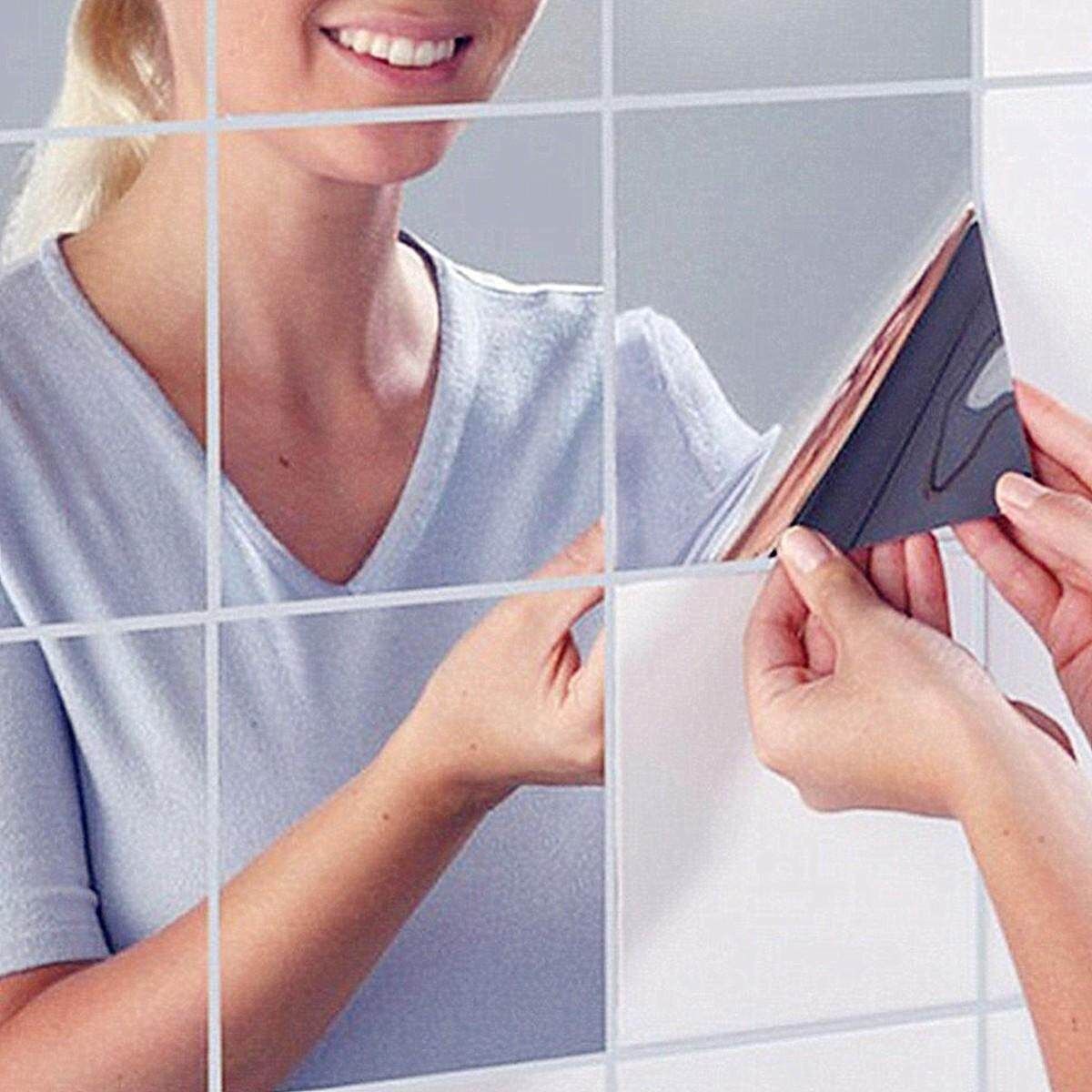 9Pcs Reflective Self-adhesive Mirror Mosaic Tile Wall Stickers DIY Home Room Bathroom Tools 15*15cm