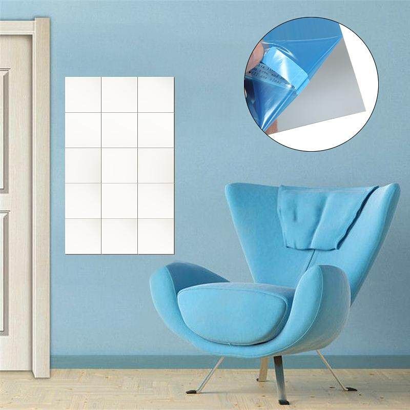 9Pcs Reflective Self-adhesive Mirror Mosaic Tile Wall Stickers DIY Home Room Bathroom Tools 15*15cm