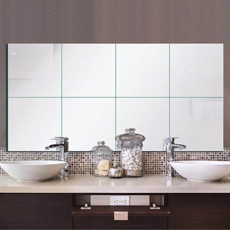 9Pcs Reflective Self-adhesive Mirror Mosaic Tile Wall Stickers DIY Home Room Bathroom Tools 15*15cm