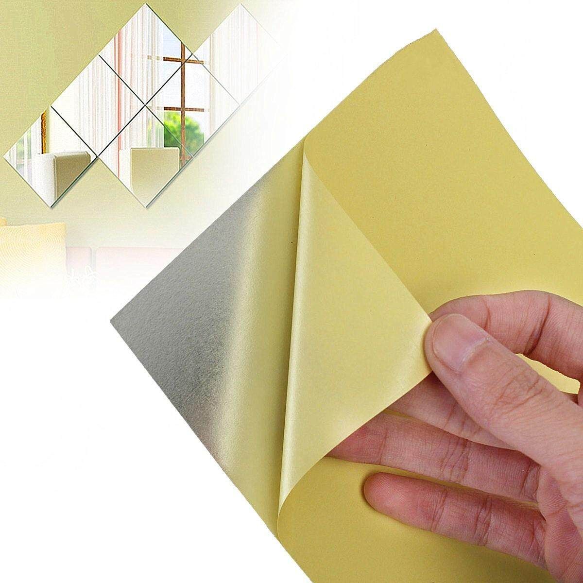 9Pcs Reflective Self-adhesive Mirror Mosaic Tile Wall Stickers DIY Home Room Bathroom Tools 15*15cm