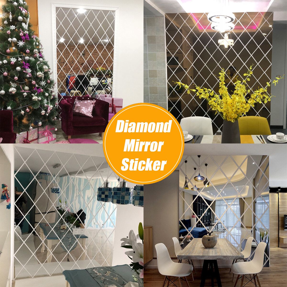 [S / M / L ] Diamonds Triangles Acrylic Mirror Wall Sticker 3D DIY Living Room Home Decor (50*50cm,50*100cm,100*100cm) Black S