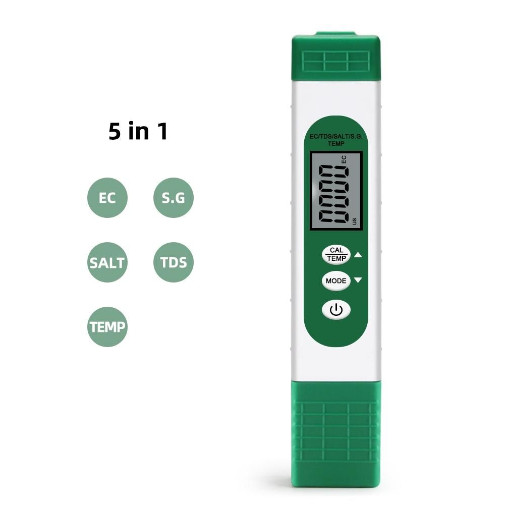 Digital ECTDSSALTSGTemperature Meter 5 in 1 Water Quality Conductivity Tester for Aquarium Swimming Pool