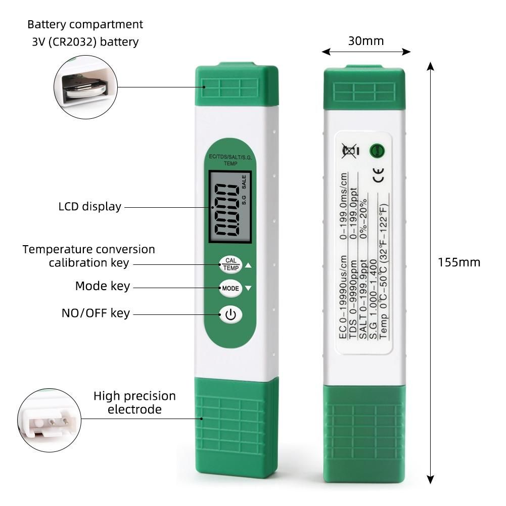 Digital ECTDSSALTSGTemperature Meter 5 in 1 Water Quality Conductivity Tester for Aquarium Swimming Pool