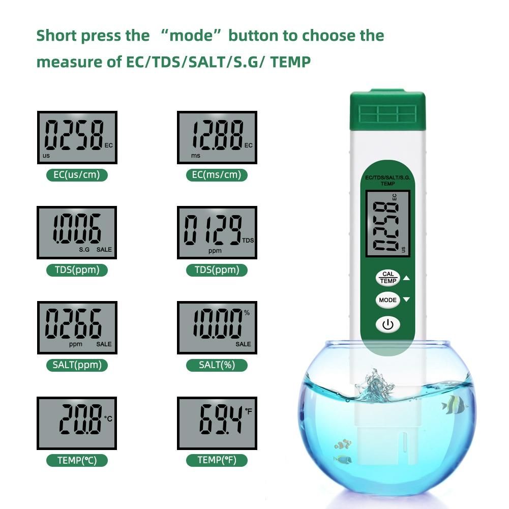 Digital ECTDSSALTSGTemperature Meter 5 in 1 Water Quality Conductivity Tester for Aquarium Swimming Pool