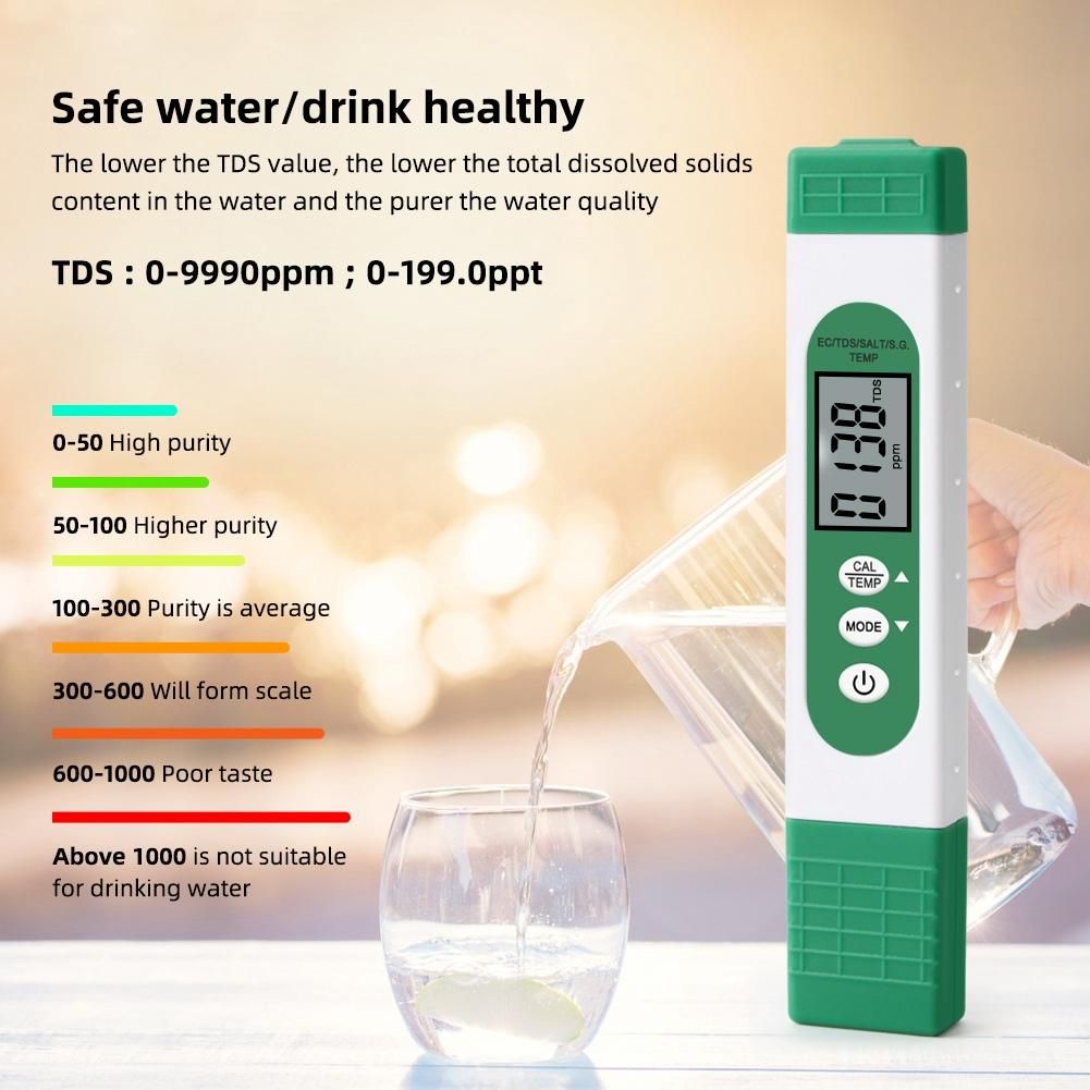 Digital ECTDSSALTSGTemperature Meter 5 in 1 Water Quality Conductivity Tester for Aquarium Swimming Pool