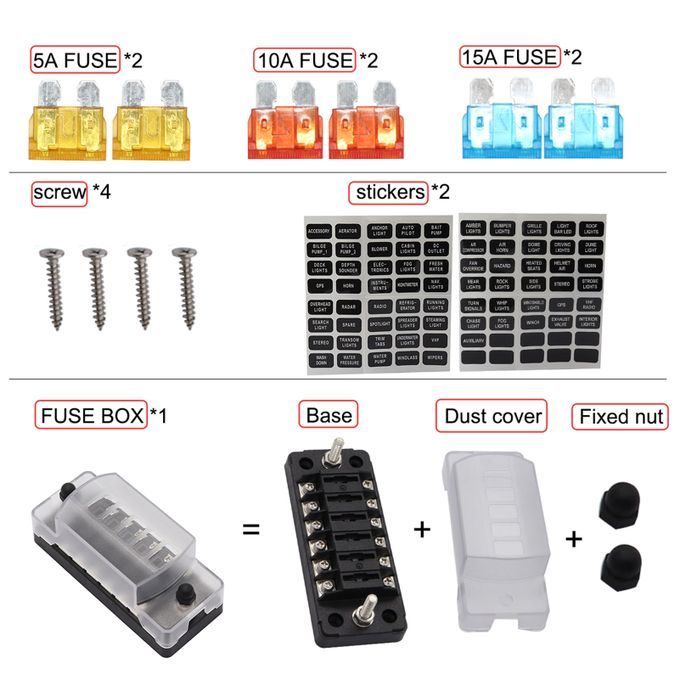 Universal Car Fuse Holder Box 32V 6-way With Independent