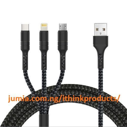 Multi Charging Cable 3 In 1 USB Fast Charging Braided Cord For IPhone Samsung And Other Android Devices
