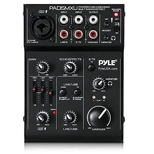 Pyle USB Audio Mixer DJ Controller  3 Channel USB Mixer Soun
