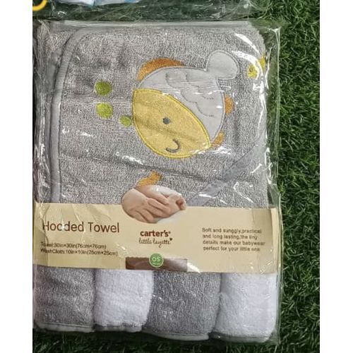 Baby Hooded Towel + 4 Washcloths { ONE SET }