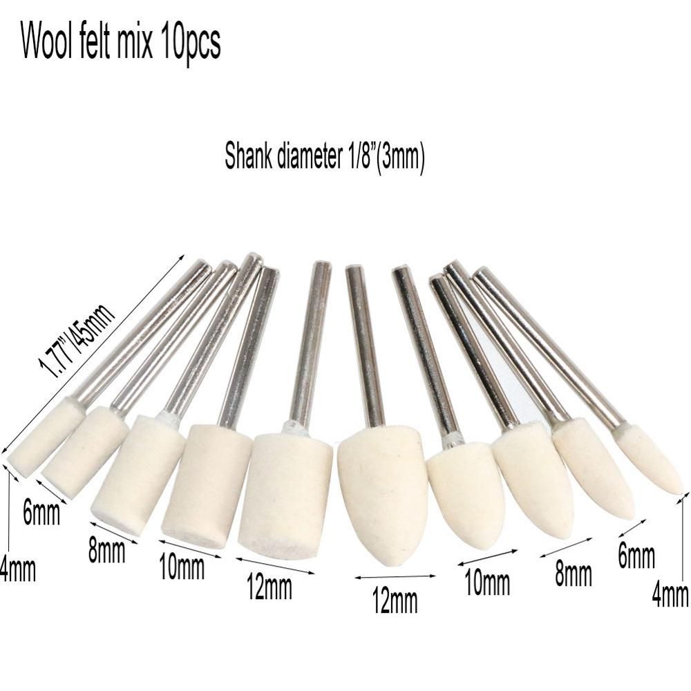 10pcs Wool Felt Ceramic Grinding Head Pointed Poli