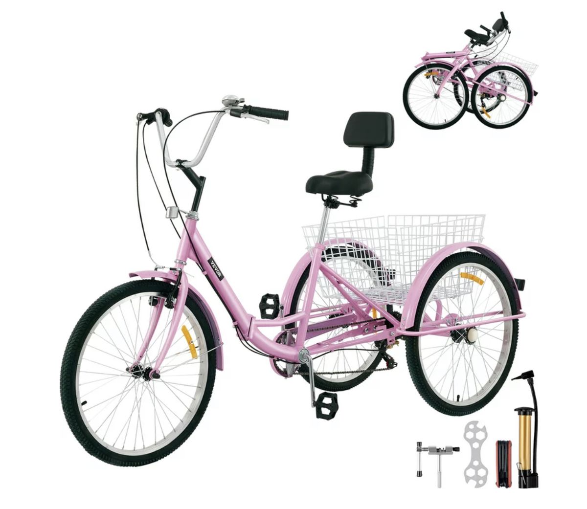 VEVOR Foldable Adult Tricycle 26 Wheels,1-Speed Trike, 3 Wheels Colorful Bike With Basket, Portable And Foldable Bicycle For Adults Exercise Shopping Picnic Outdoor Activities
