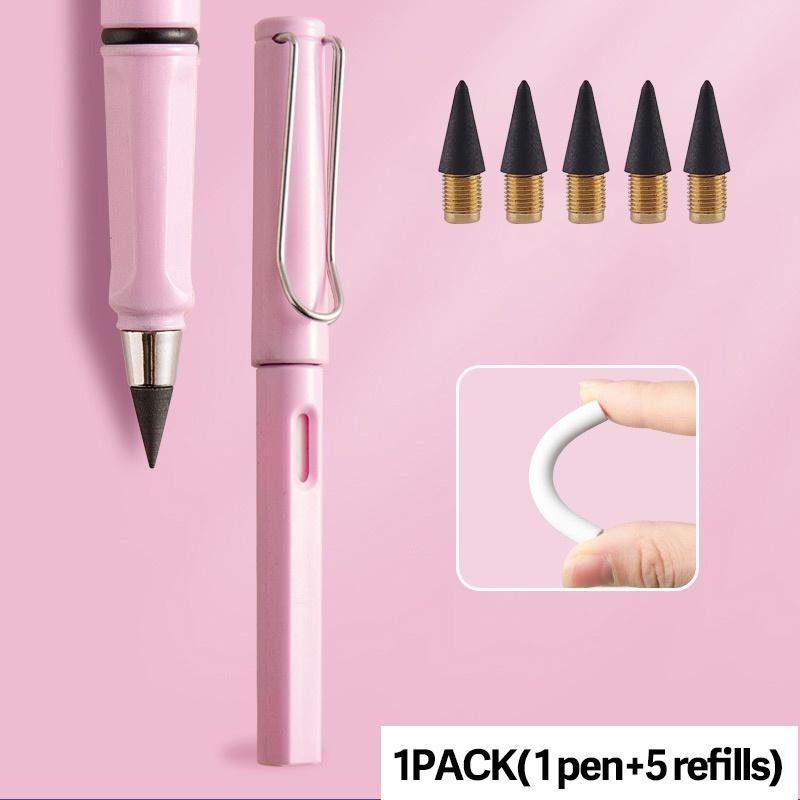 1PACK(1 Pen+5 Refills) XCMANBF Pencil New Technology Unlimited Writing Pencil No Ink Pink