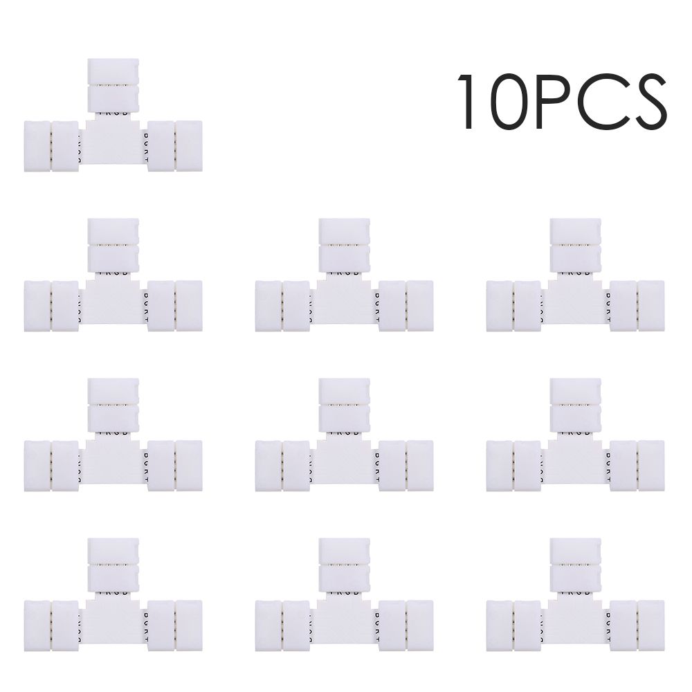 10 Pack White T Shape 4 Pins RGB LED Strip Connector Quick
