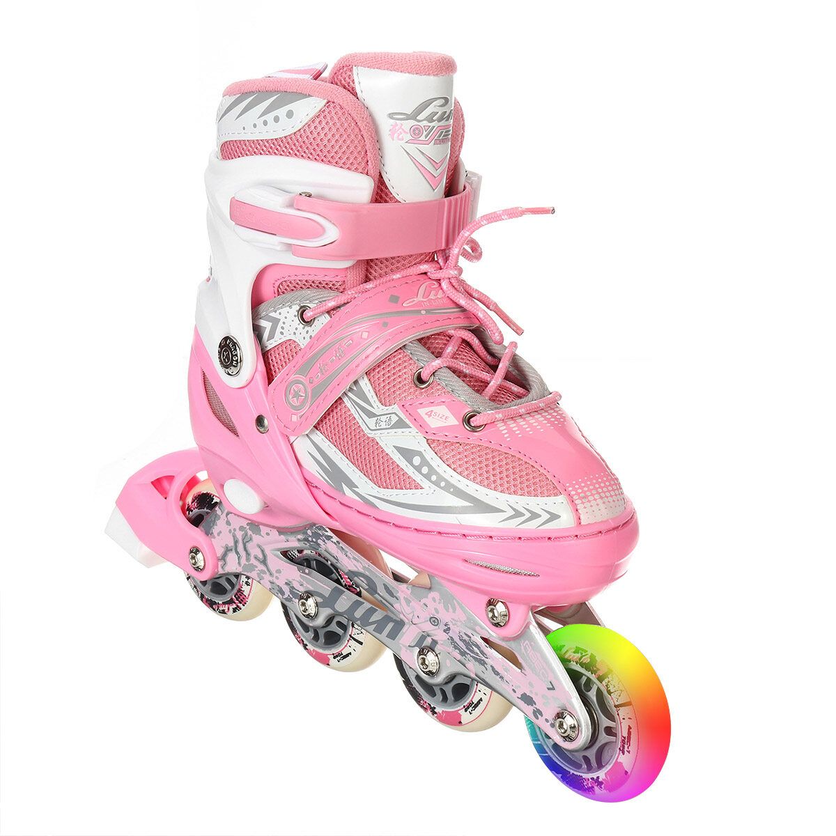 (31-42 Size) S/M/L Flashing Unisex Adult/Kid Breathable Inline Speed Skates Roller 4 Wheels Skating Shoes Adjustable Protective Bracers LED Flash Wheels Skates Gifts For Girl Boy Safety Roller Skates Toys Pink