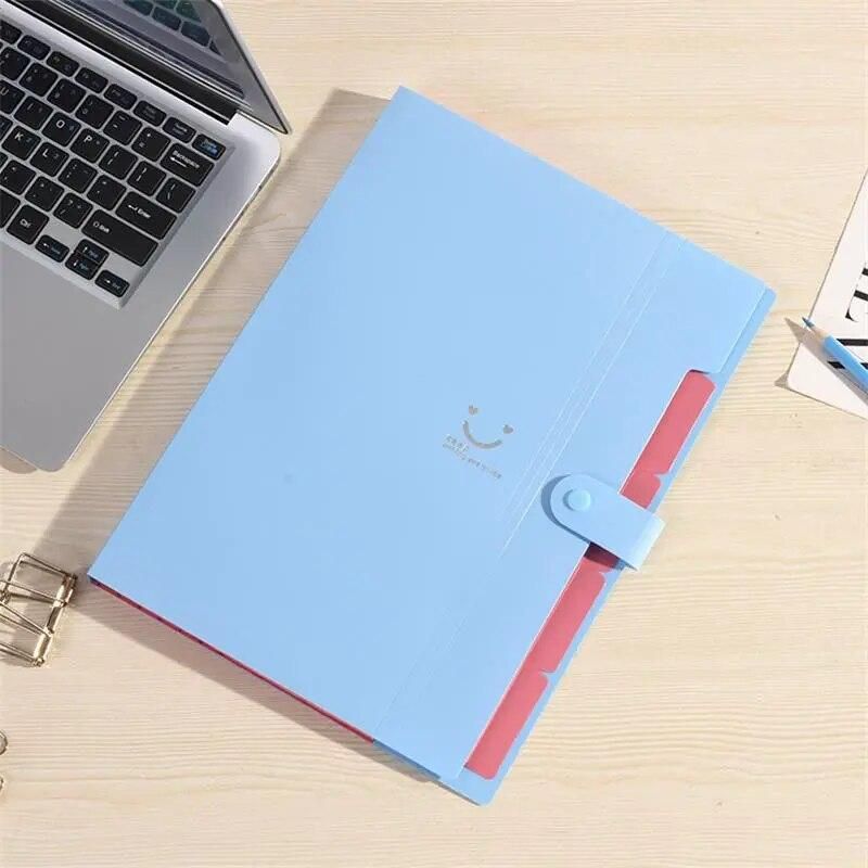 1pc Blue A4 File Folder Multi Layer Storage Bag Student Test Paper Desktop Organizing Tool School Stationery Office Folder