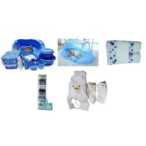 Baby Bath Set And Bed Net BathTowel Baby Socks And Cap-Blue