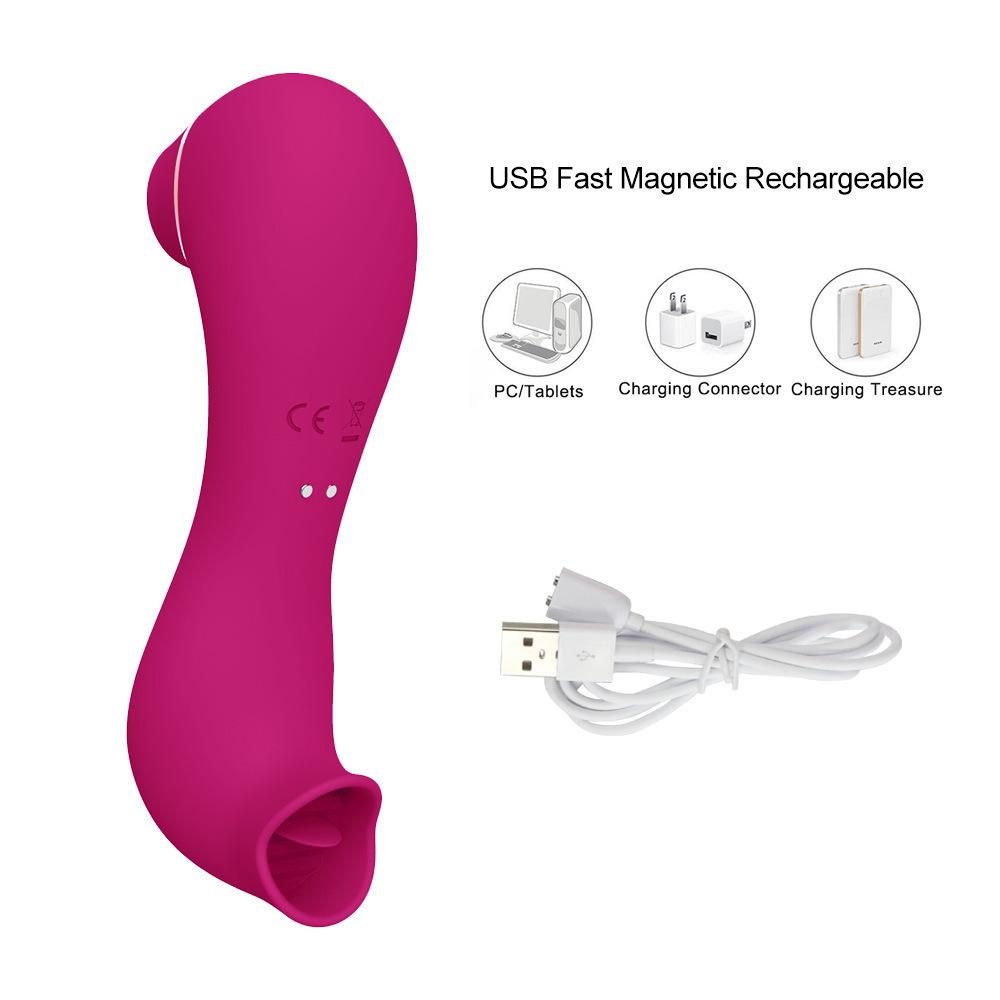 USB magnetic charging vibrating stick sucking 10 frequency tongue licking small sea lion dual-use mini female vibrating stick massager Little sea lion red naked bag