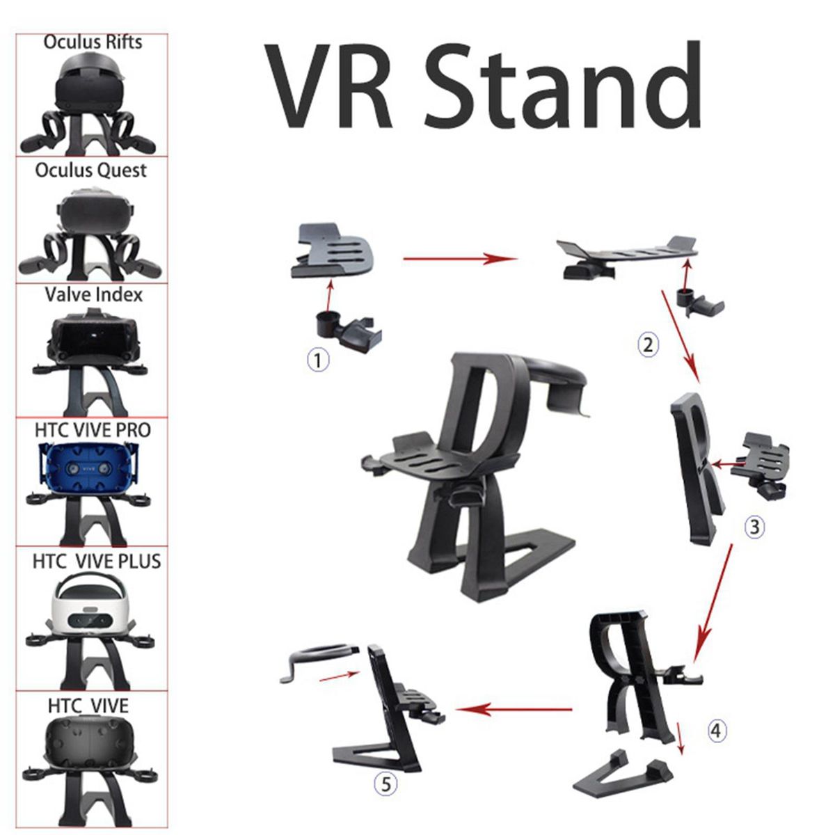 VR Stand Headset Controllers Holder Station For   Quest GO HTC Black