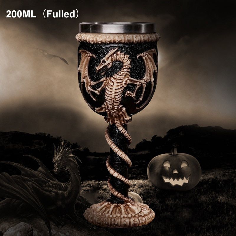 Medieval Goblet Liner 1Pcs Ossuary Stainless Dragon Royal Chalice Wine Steel Stein Serpent Beer Body Skeleton Mug Dragon Resin