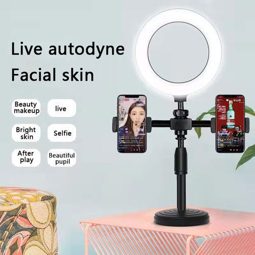LED Double Cell Phone Holder/Stand For Live Stream,Makeup