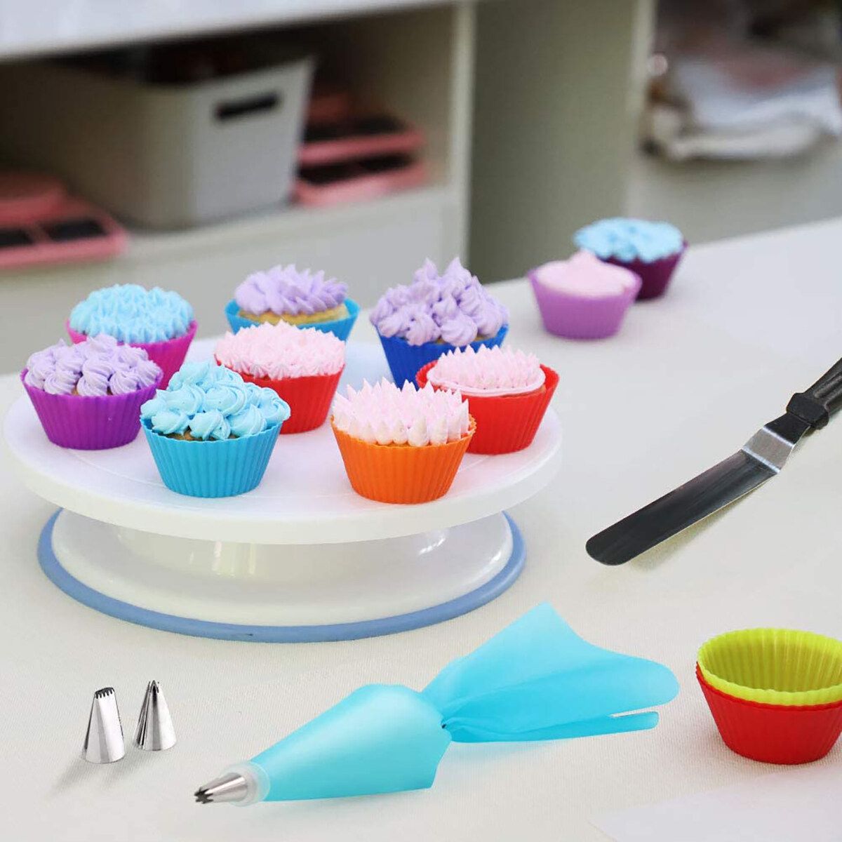 Cake Decorating Turntable Icing Nozzles Pen Spatula Stand Tools Set 108 Pcs