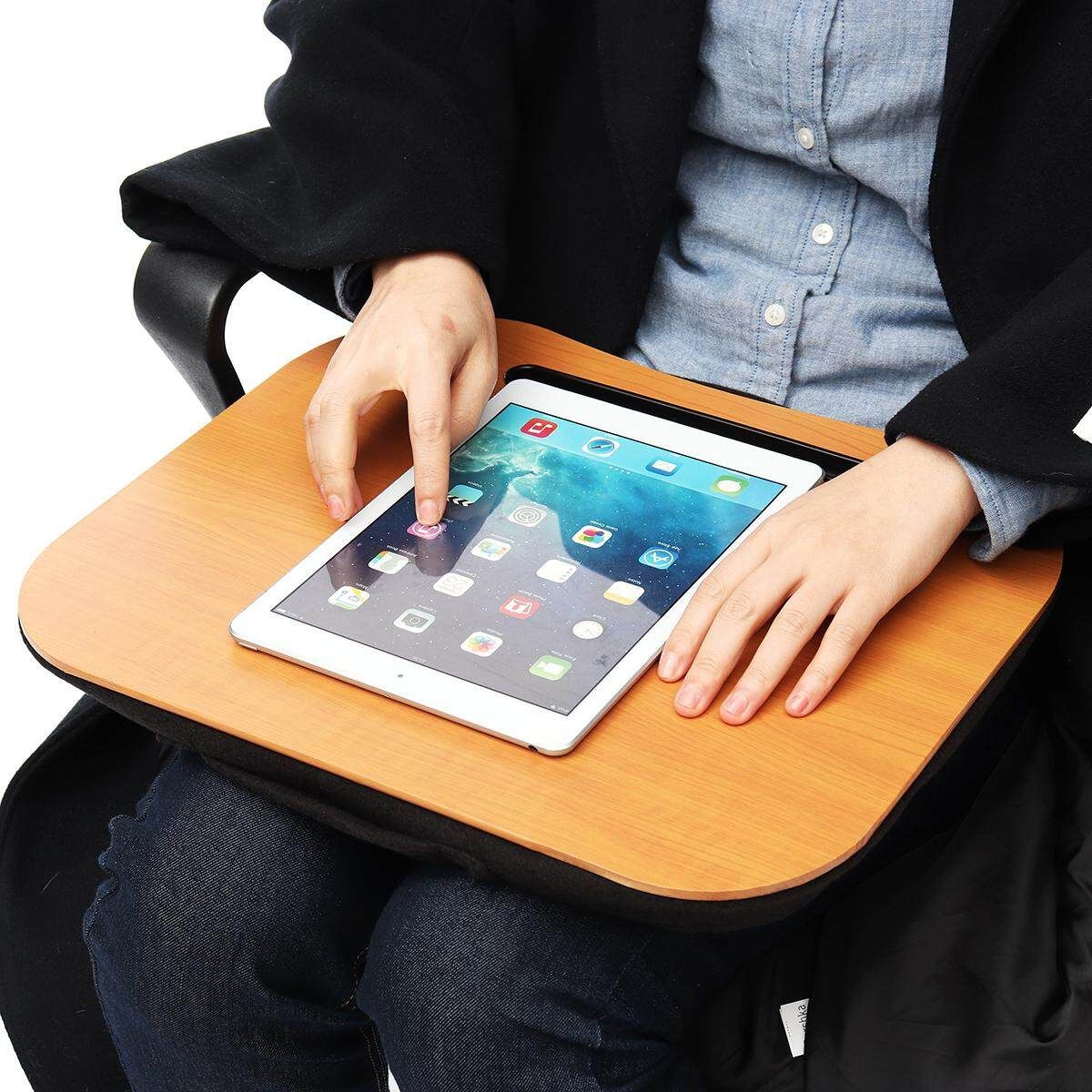 2 X Laptop Tray Lap Desk Cushioned Portable Computer Reading Writing Table Brown