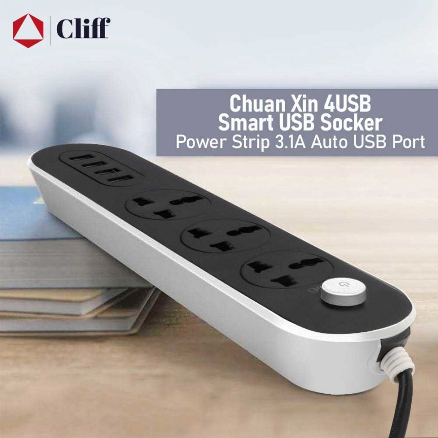 SOLID 3.1  3-AC Socket With 4-USB Power Strip