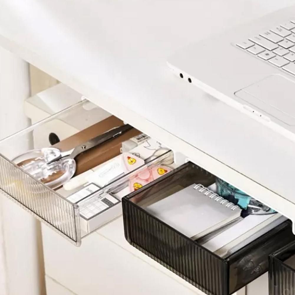 Under Desktop Organizer Nail-Free Self-Stick Pencil Tray