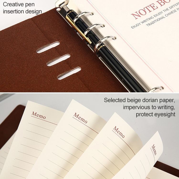 Business Notepad Loose Leaf Replaceable Inner Notebook Thickened Diary Book- A5 Black