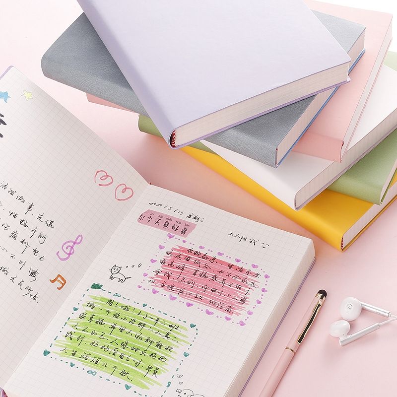 2 PCS Thickened A5 Hand Book Soft Leather Notebook, Specification: A5(Pink Grid)