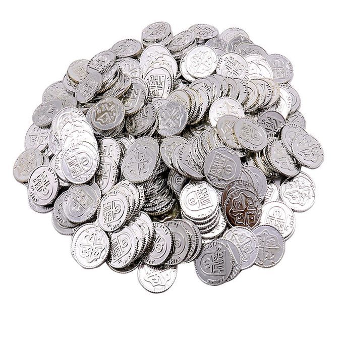 100 Pcs Plastic Pirate Treasure Coins Loot Party Fillers Kids Silver