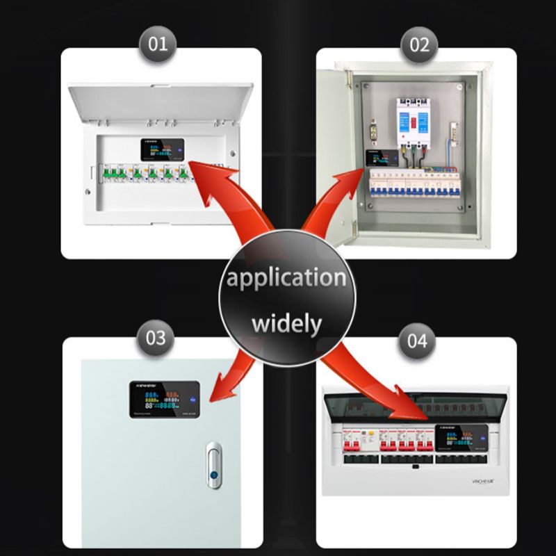 AC 6in1 220V 110V 50V~300V 100A Digital Ampermeter Power Energy Voltmeter Ammeter Volt Watt Kwh Temperature Meter Time Split CT