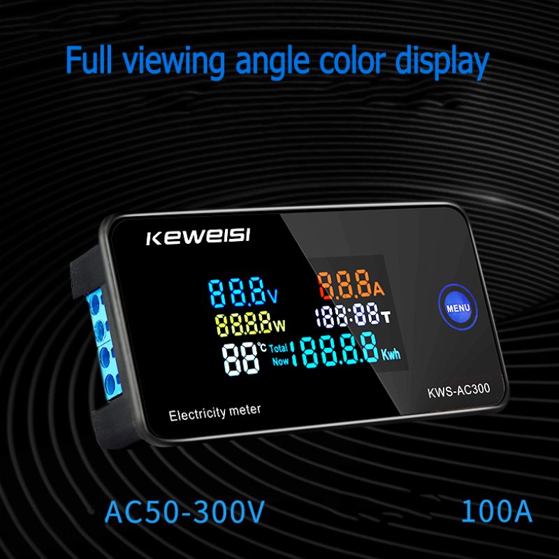 AC 6in1 220V 110V 50V~300V 100A Digital Ampermeter Power Energy Voltmeter Ammeter Volt Watt Kwh Temperature Meter Time Split CT