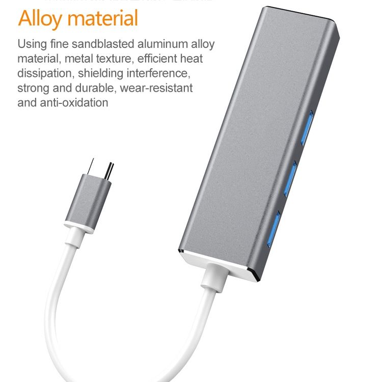 USB-C / Type-C To Gigabit Ethernet RJ45 & 3 X USB 3.0 Adapter Converter HUB, Computer External Tablet Phone Universal(Silver)