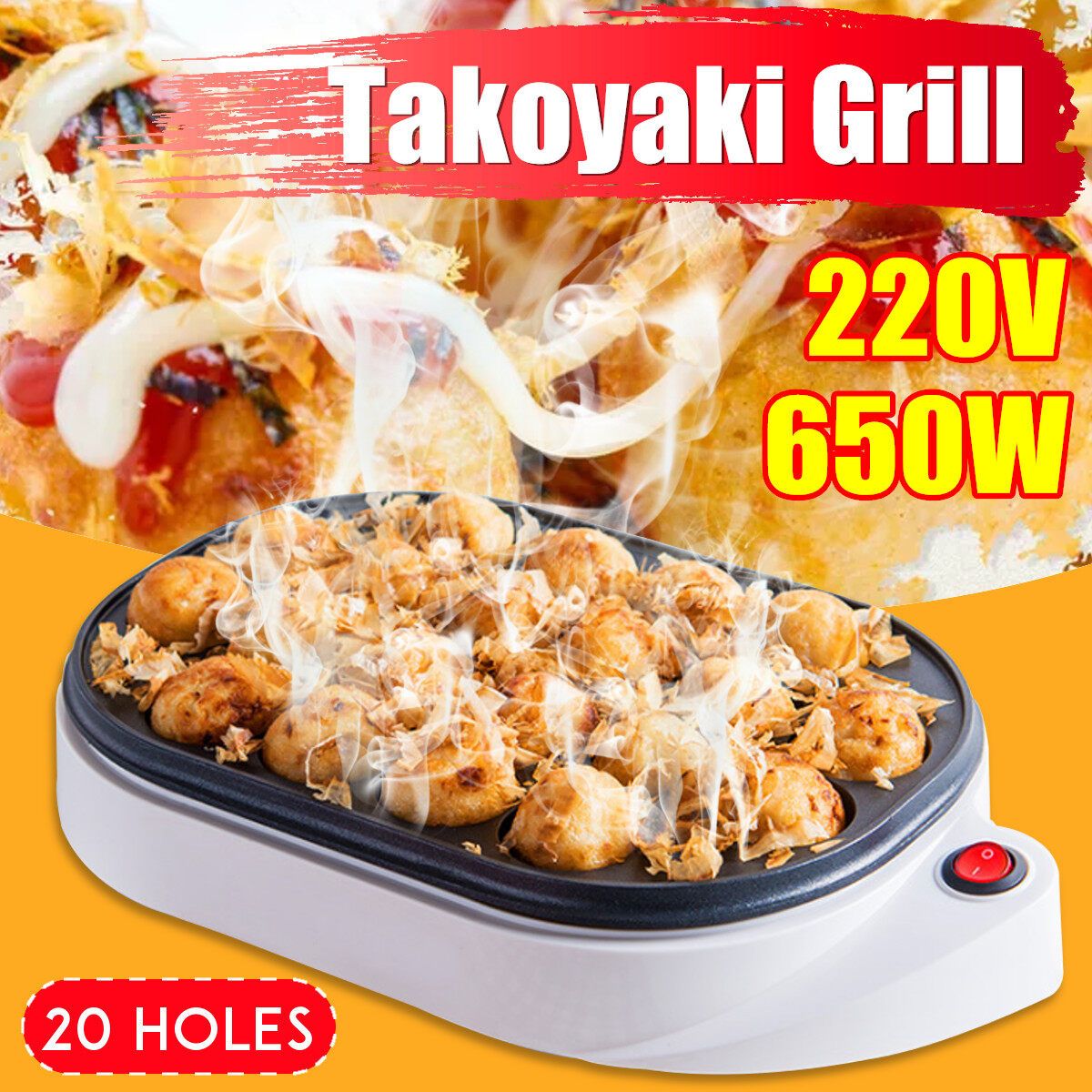220V 600W 20 Hole Electric Takoyaki Grill Pan Home Household Octopus Meat Ball Maker Plate Breakfast