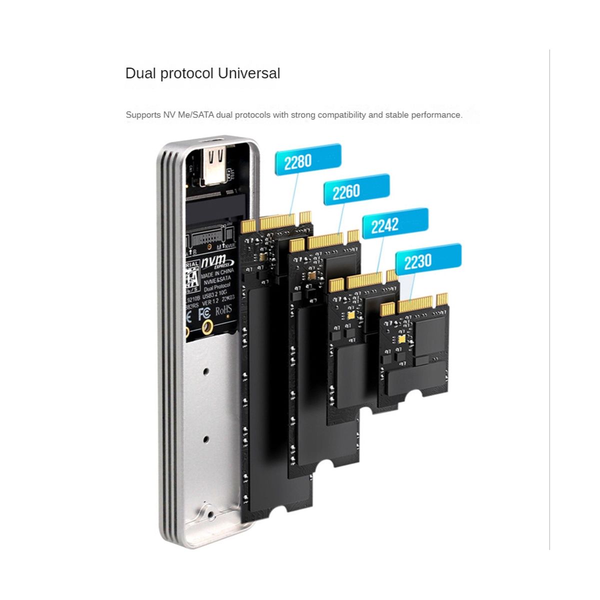 SSD Enclosure M2 NVMeSATA Case Enclosure USB C PCIe M2 SSD Case USB 32 Gen2 10Gbps for 2230 2242 2260 2280 M2 SSD