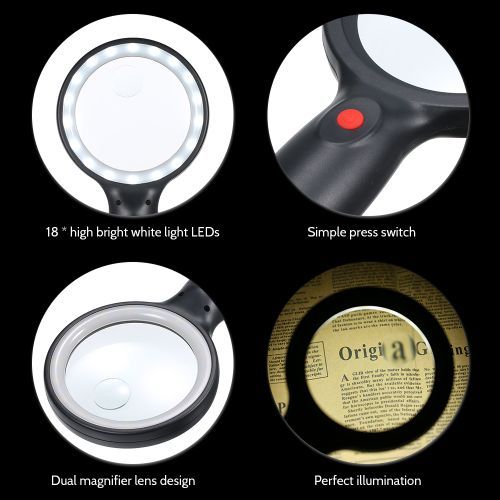 Tomshine DC4.5V 1W 18 LED Handhold Magnifying Lamp 5X/15X