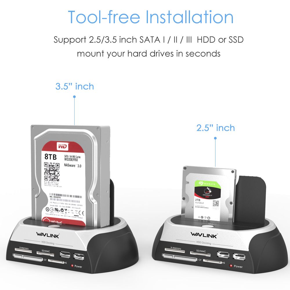 Wavlink All In 1 SATA HDD Docking Station Enclosure  External SATA Hard Drive Case For 2.5/3.5 Inch HDD SSD Disk Case HD Box