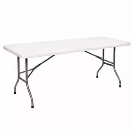 10-Seater Rectangular Plastic Top Folding Table With Foldable Metal Legs -  6ft